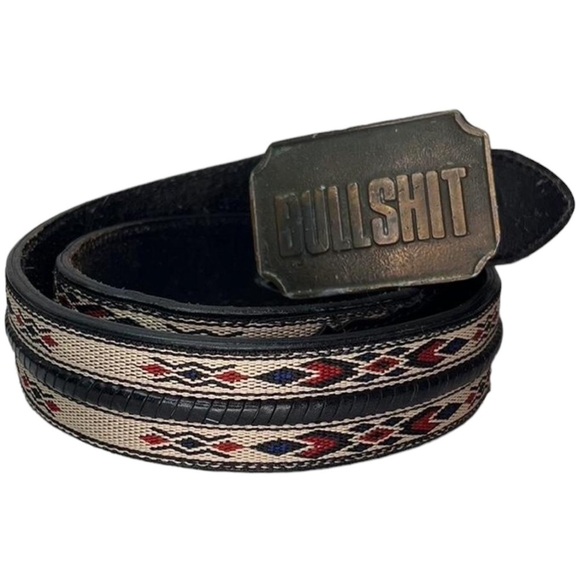 Wrangler Leather Embroidered Belt Black Aztec Native Unisex Western Southwestern - Picture 1 of 8